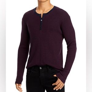 John Varvatos Star USA Jennings Feeder Stripe Waffle Henley - Burgundy -size XL
